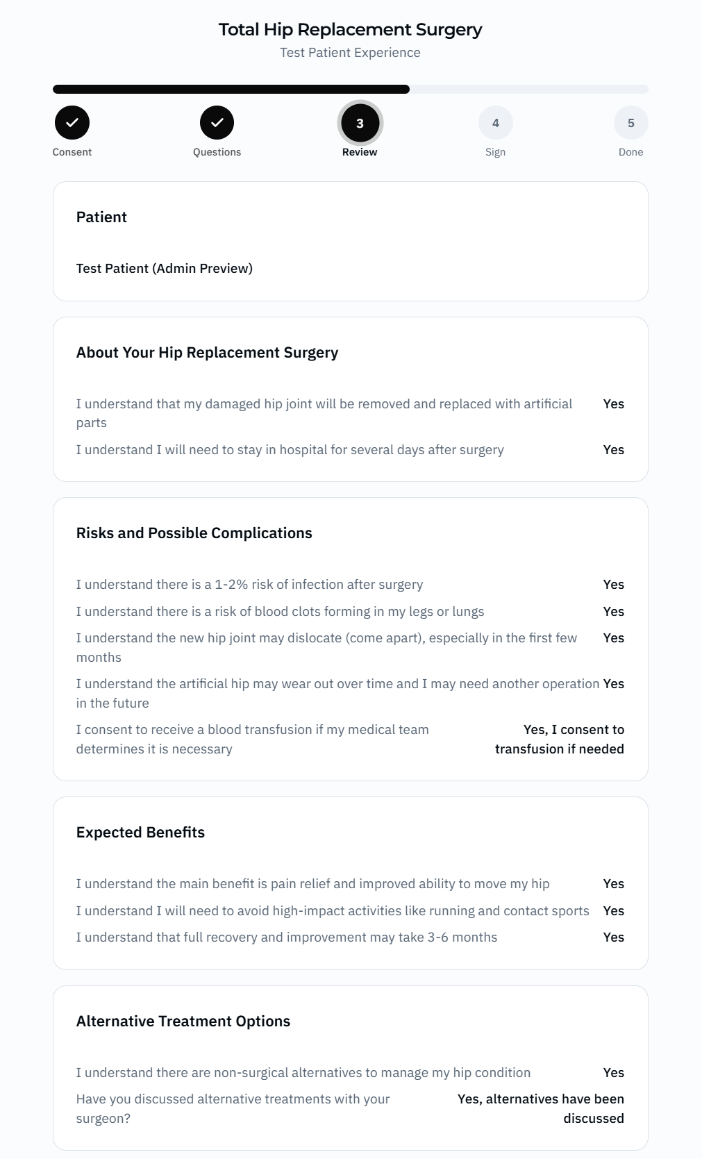 Patient reviewing their consent on a phone